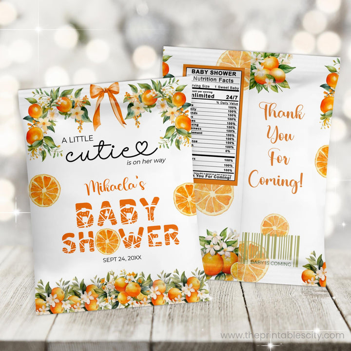 A Little Cutie Baby Shower Fruit Snacks Wrapper - Editable Template