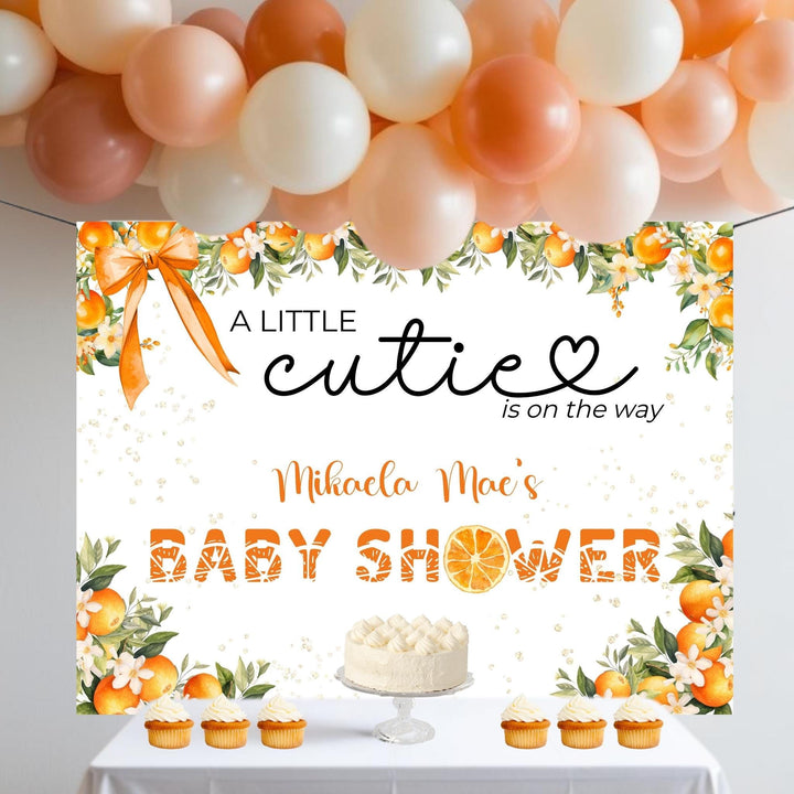 A Little Cutie Is On The Way Baby Shower Backdrop - Editable