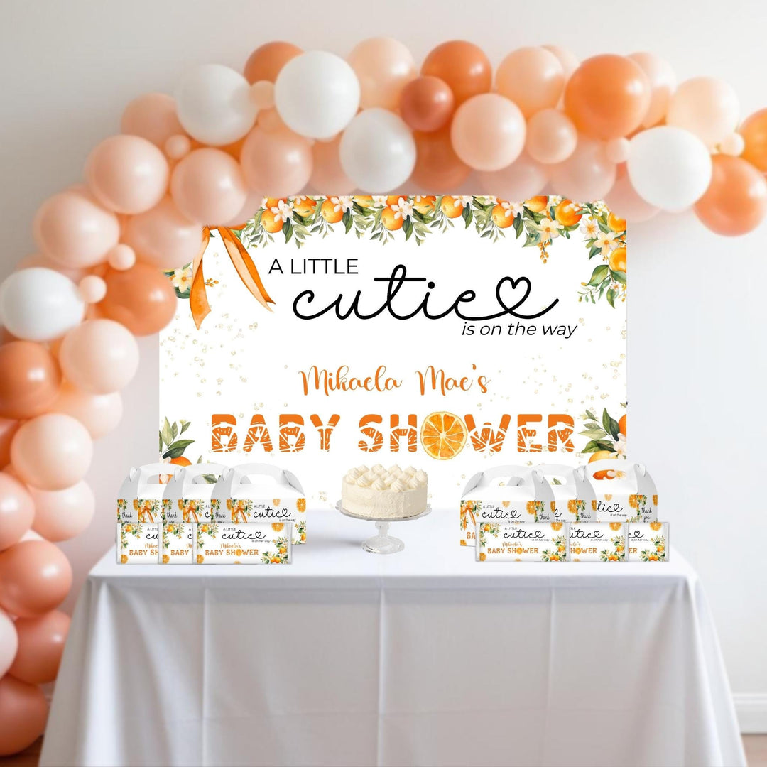 A Little Cutie Is On The Way Baby Shower Backdrop - Editable