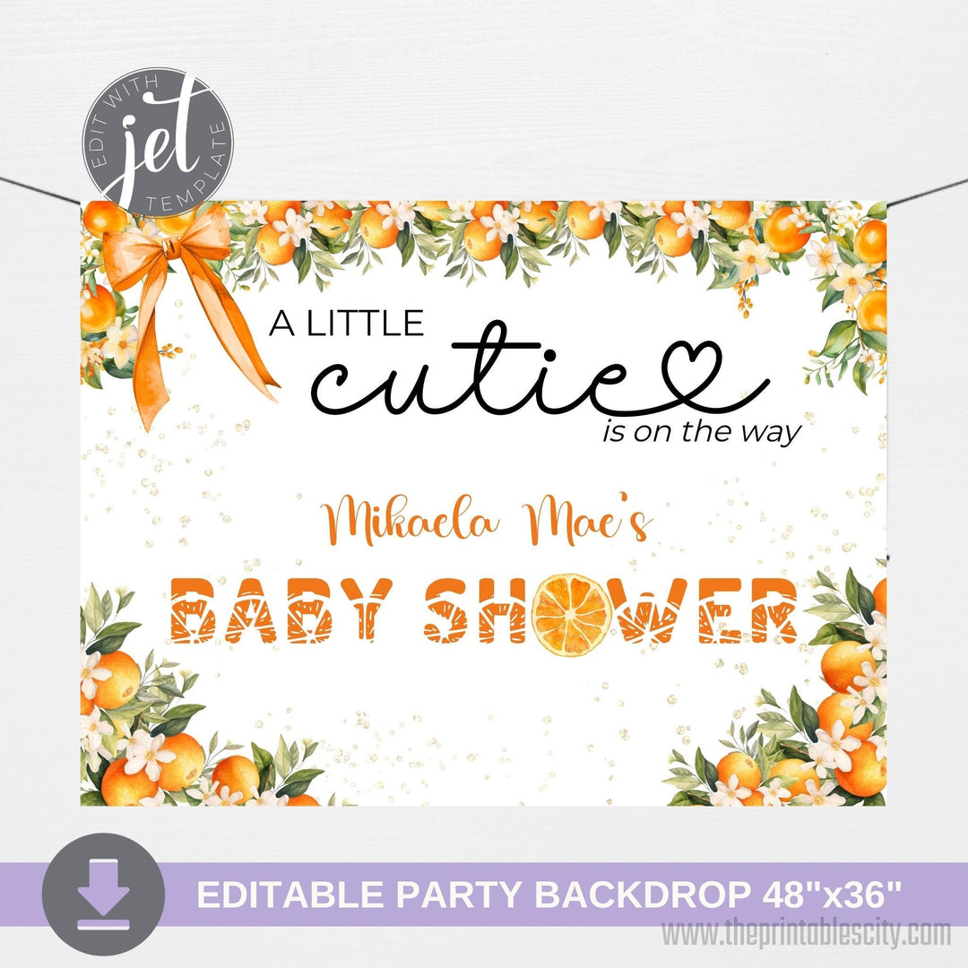 A Little Cutie Is On The Way Baby Shower Backdrop - Editable